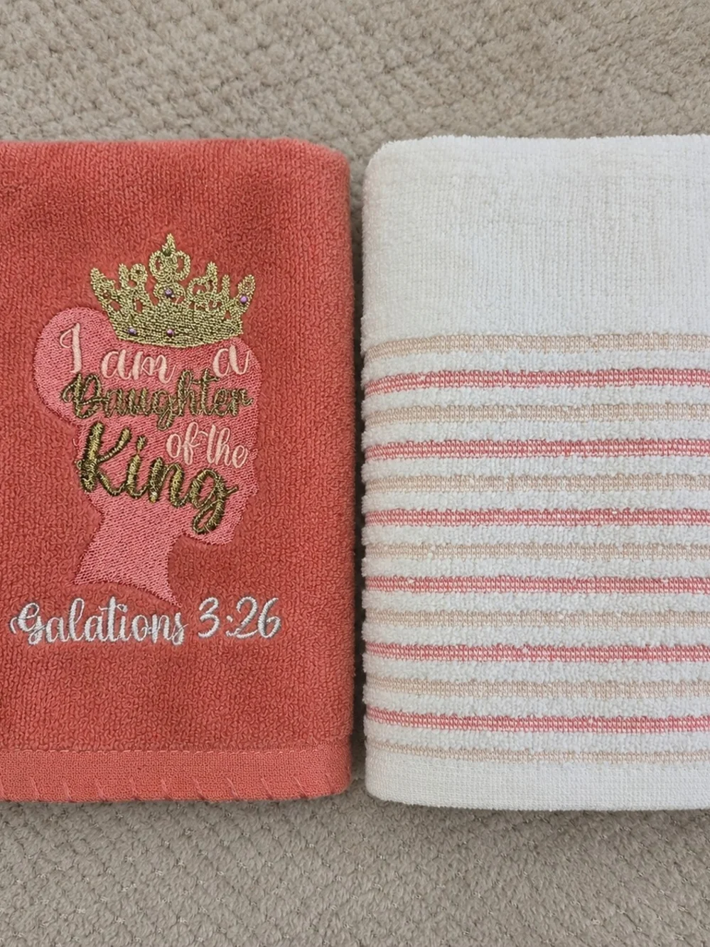 Inspirational Butterflies & Scripture Hand Towel - Peach Set